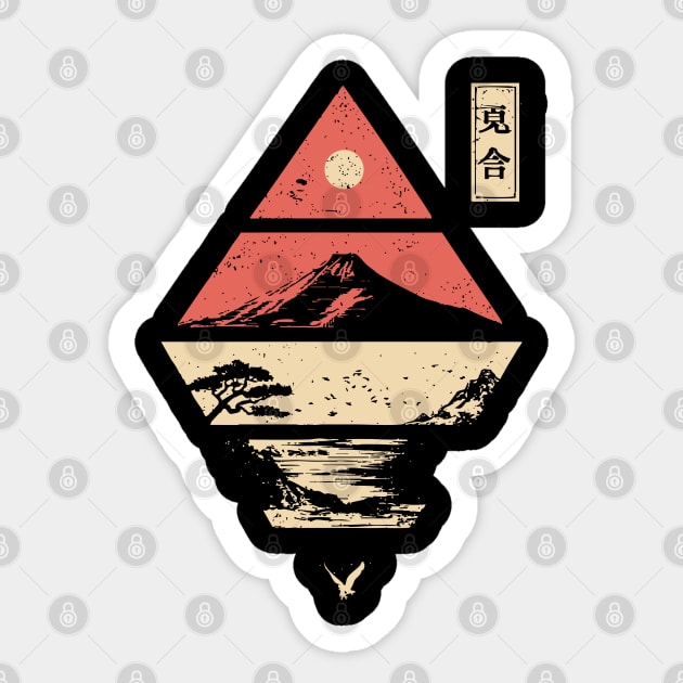 Geometric Japanese Landscape in Abstract Form Sticker by TuncGK